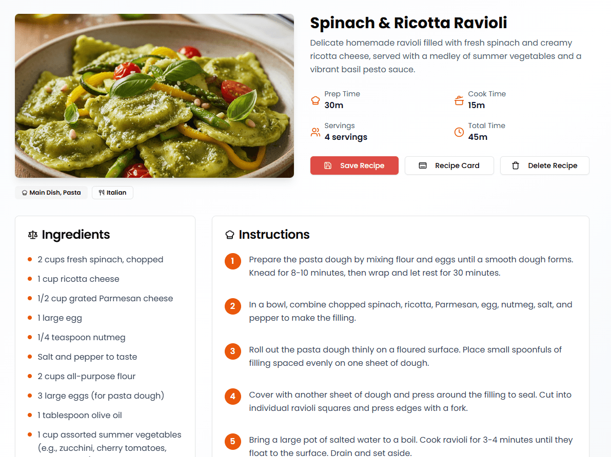 Beautiful Recipe Page Interface