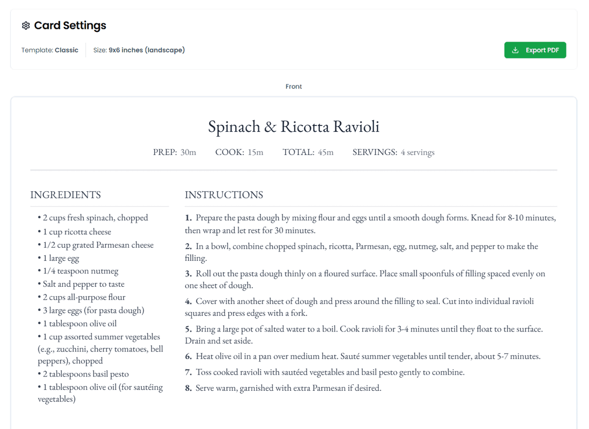 Beautiful Recipe Cards